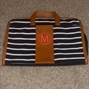 “M” personalized Striped Black and Brown women’s travel Bag